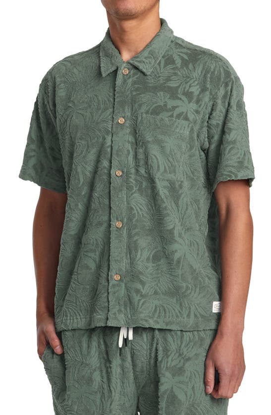 Shop Rvca Palms Down Regular Fit Jacquard Short Sleeve Button-up Shirt In Balsam Green