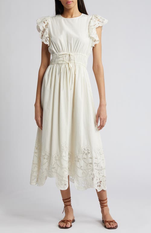 Allegra Drawstring Waist Organic Cotton Blend Midi Dress in Ivory