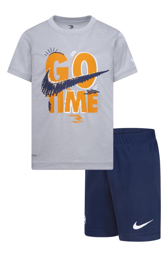 Shop 3 Brand Kids' Go Time Short Sleeve Shirt & Mesh Shorts Set In Light Gray Heather