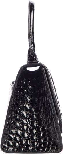 BALENCIAGA Hourglass Croc-Embossed Top Handle Bag