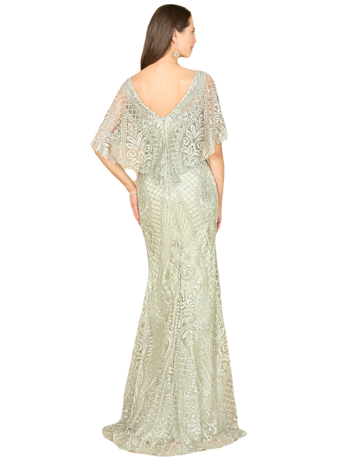 Lara New York Cape Sleeve Mermaid Gown In Glacialgreen