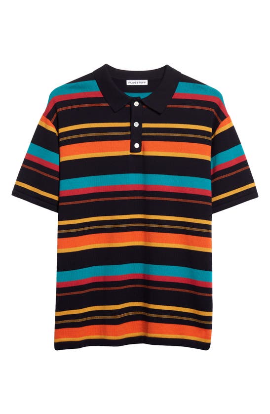 Flagstuff Stripe Cotton Polo Shirt In Black