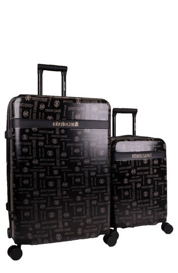 Roberto Cavalli Set Of Two Monogram Hardshell Spinner Suitcases In Black