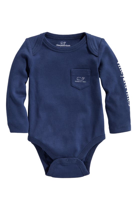 Vineyard Vines Whale Long Sleeve Cotton Graphic Bodysuit In Blue Blazer