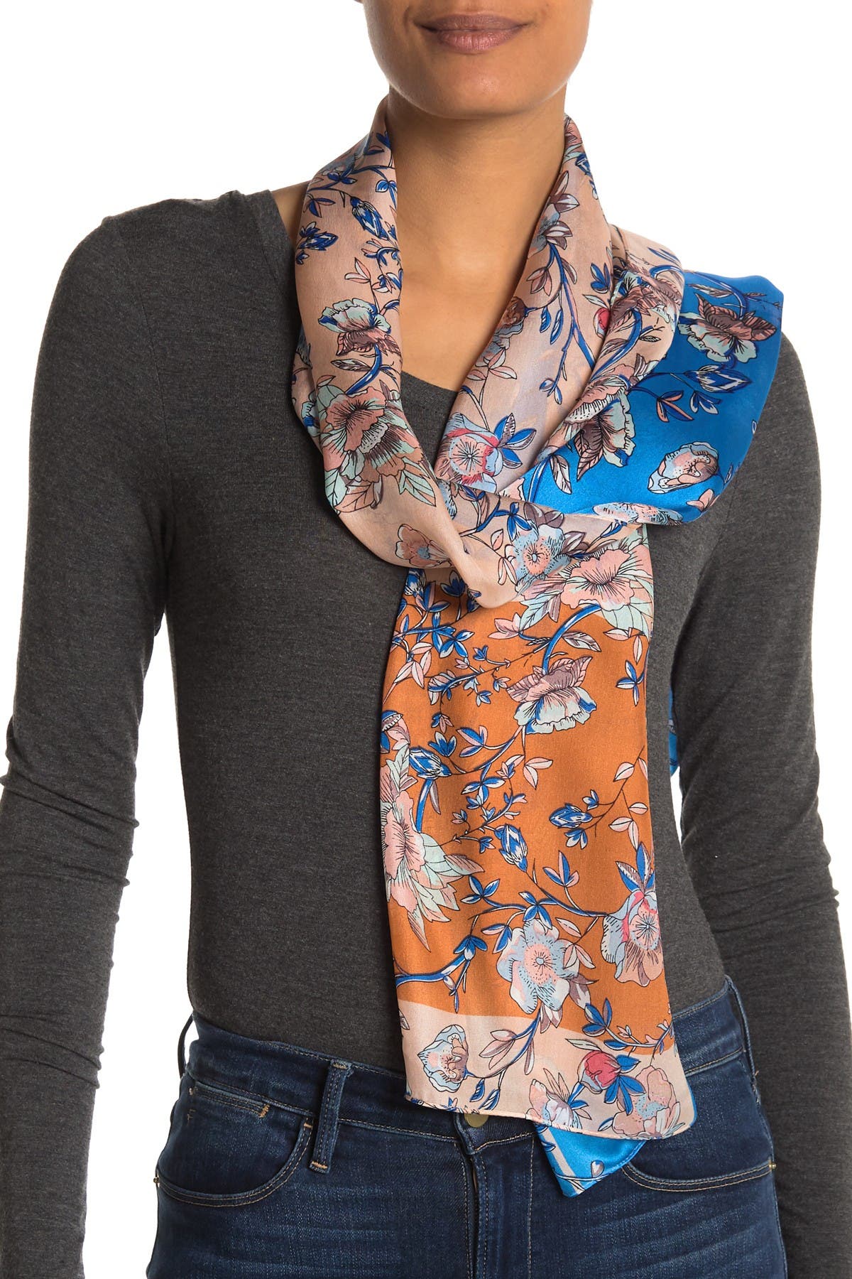 Vince Camuto Colorblock Floral Silk Oblong Scarf Nordstrom Rack