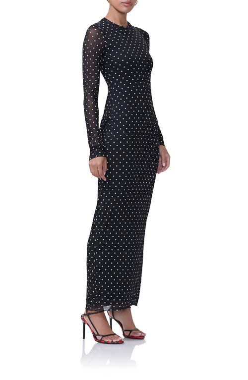 Shop Afrm Didi Long Sleeve Mesh Maxi Dress In Noir Dot