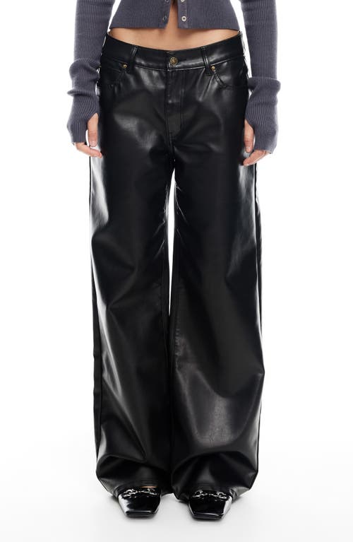 Shop Lioness Top Model Low Rise Wide Leg Faux Leather Pants In Onyx