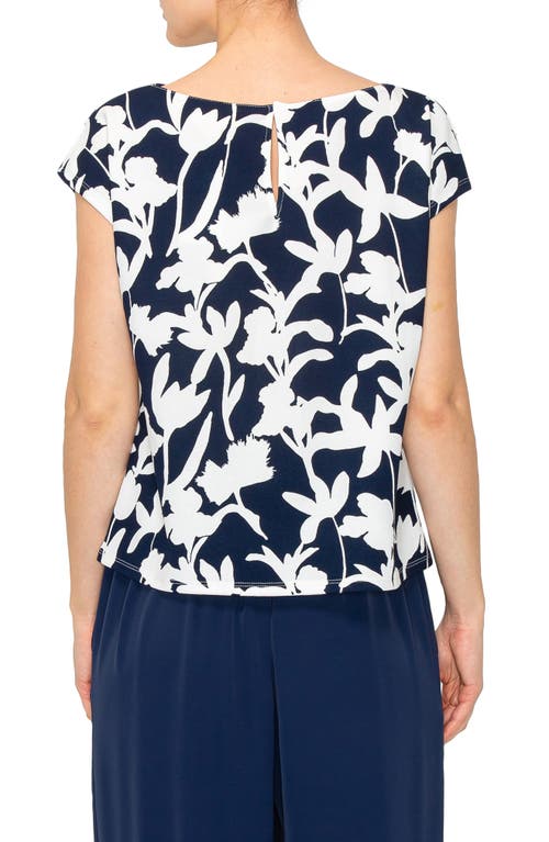 Shop Melloday Floral Cowl Neck Cap Sleeve Top In Ivory/navy Floral