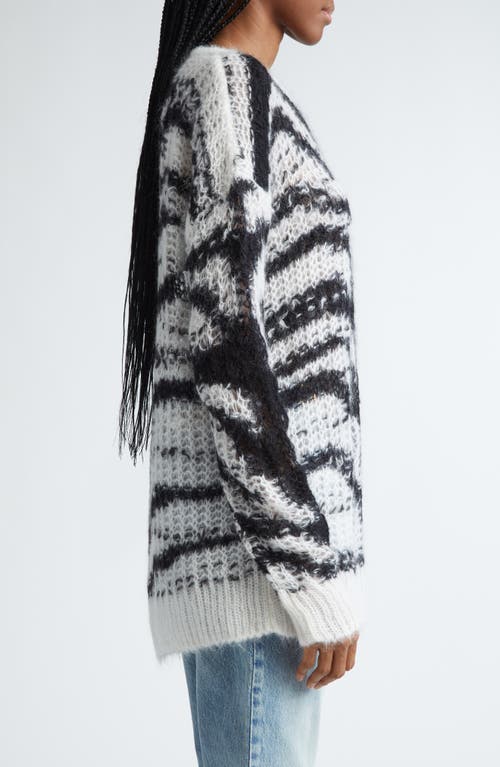 Shop Stella Mccartney Tiger Stripe Openwork Knit Sweater In Black/white Multi