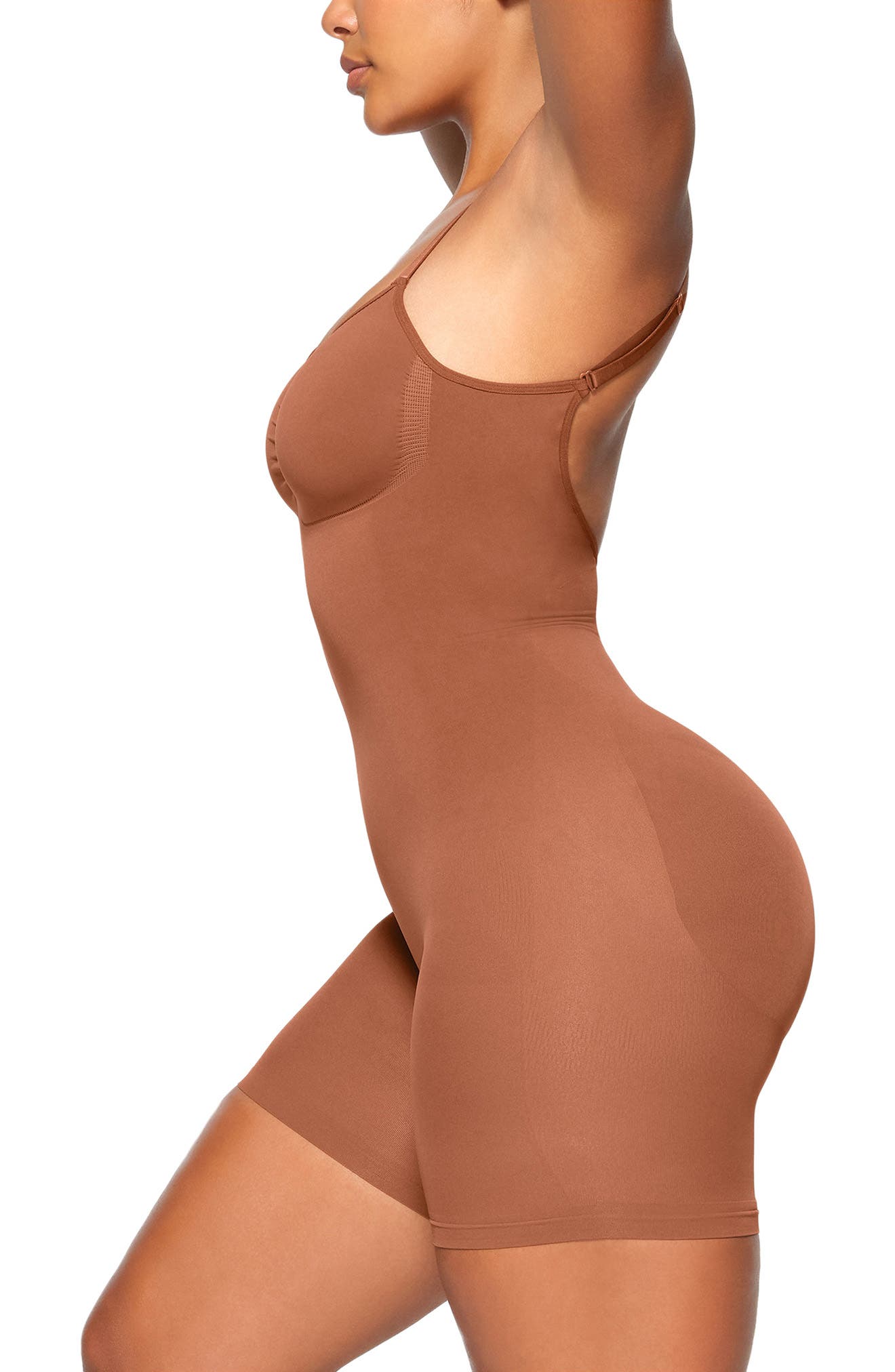 SKIMS Seamless Sculpt Low Back Mid Thigh Bodysuit in Bronze