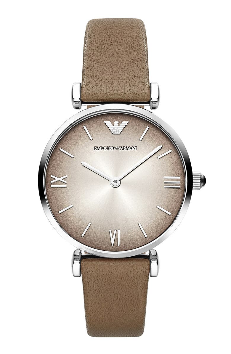 Emporio Armani Round Leather Strap Watch, 32mm | Nordstrom