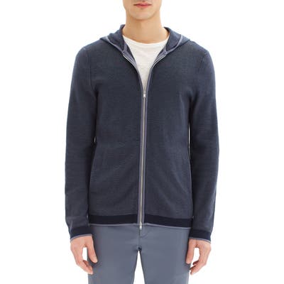 Theory Braghe Regular Fit Zip Hooded Cardigan, Blue