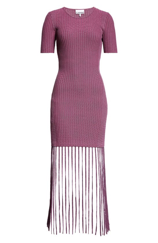 Shop Ganni Melange Rib Fringe Detail Knit Dress In Fiji Flower