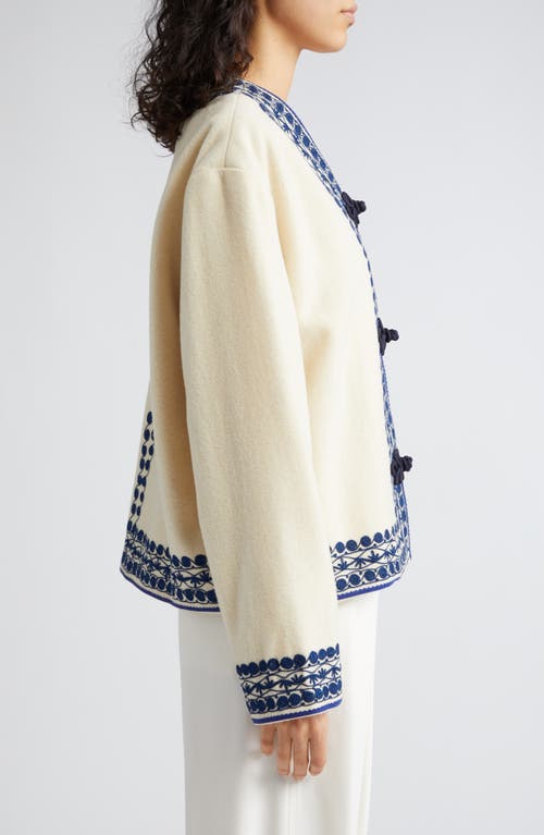 Shop Bode Caracalla Vine Wool Jacket In Ivory/blue