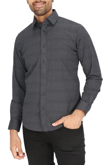 Scotch & Soda Modern Fit Flower Stretch Cotton Dress Shirt In Black