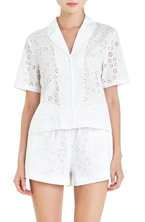 Shop English Factory Floral Eyelet Cotton Camp Shirt In White