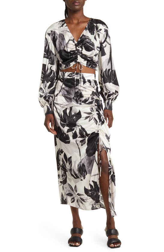 Allsaints Carlie Jackie Floral Cropped Blouse In Ecru White