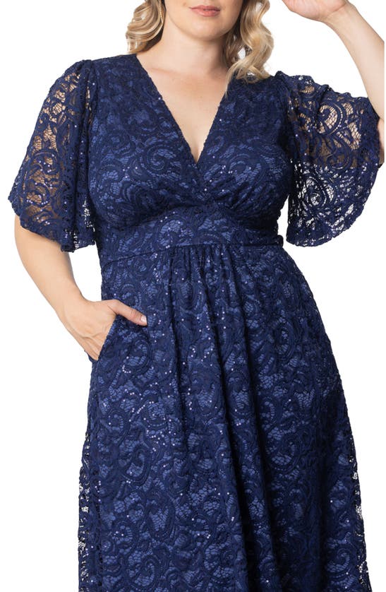 Shop Kiyonna Starry Sequin Lace Fit & Flare Cocktail Dress In Nocturnal Navy