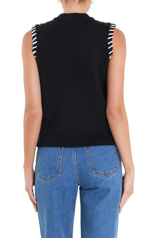 English Factory Whipstitch Detail Sweater Vest In Black/white