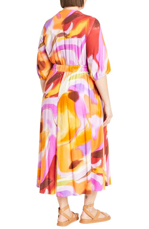 Shop City Chic Swirl Print Tie Front Midi Dress In Summer Swirl