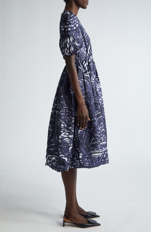 Shop Erdem Ikat Puff Sleeve A-line Midi Dress In Blue