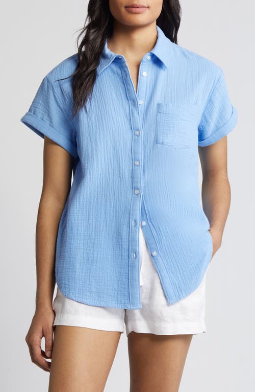 caslon(r) Cotton Gauze Camp Shirt in Blue Cornflower