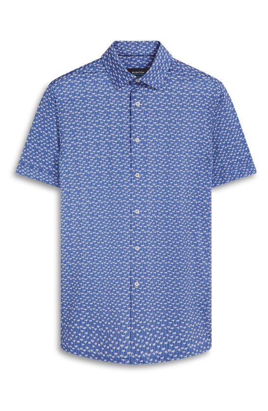 Shop Bugatchi Milo Ooohcotton® Floral Short Sleeve Button-up Shirt In Classic Blue