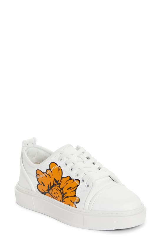 Shop Christian Louboutin X Shun Sudo Adolon Donna Button Flower Low Top Sneaker In W146 White/ Multi