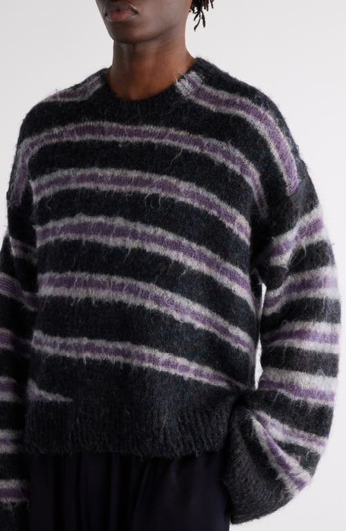 Shop Acne Studios Brushed Intarsia Stripe Crewneck Sweater In Grey Melange/purple