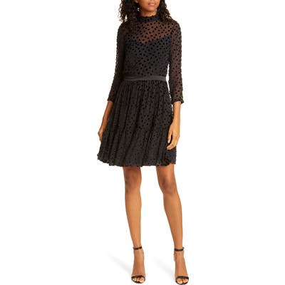 Rebecca Taylor Velvet Dot Ruffle Hem Dress, Black