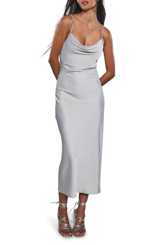 Shop Rare London Diamante Satin Midi Slipdress In Silver