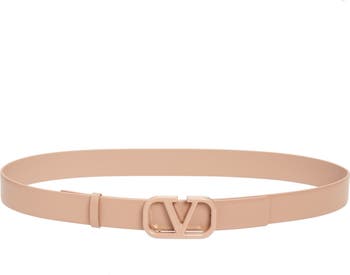 V Logo Leather Trimmed Belt in Brown - Valentino Garavani