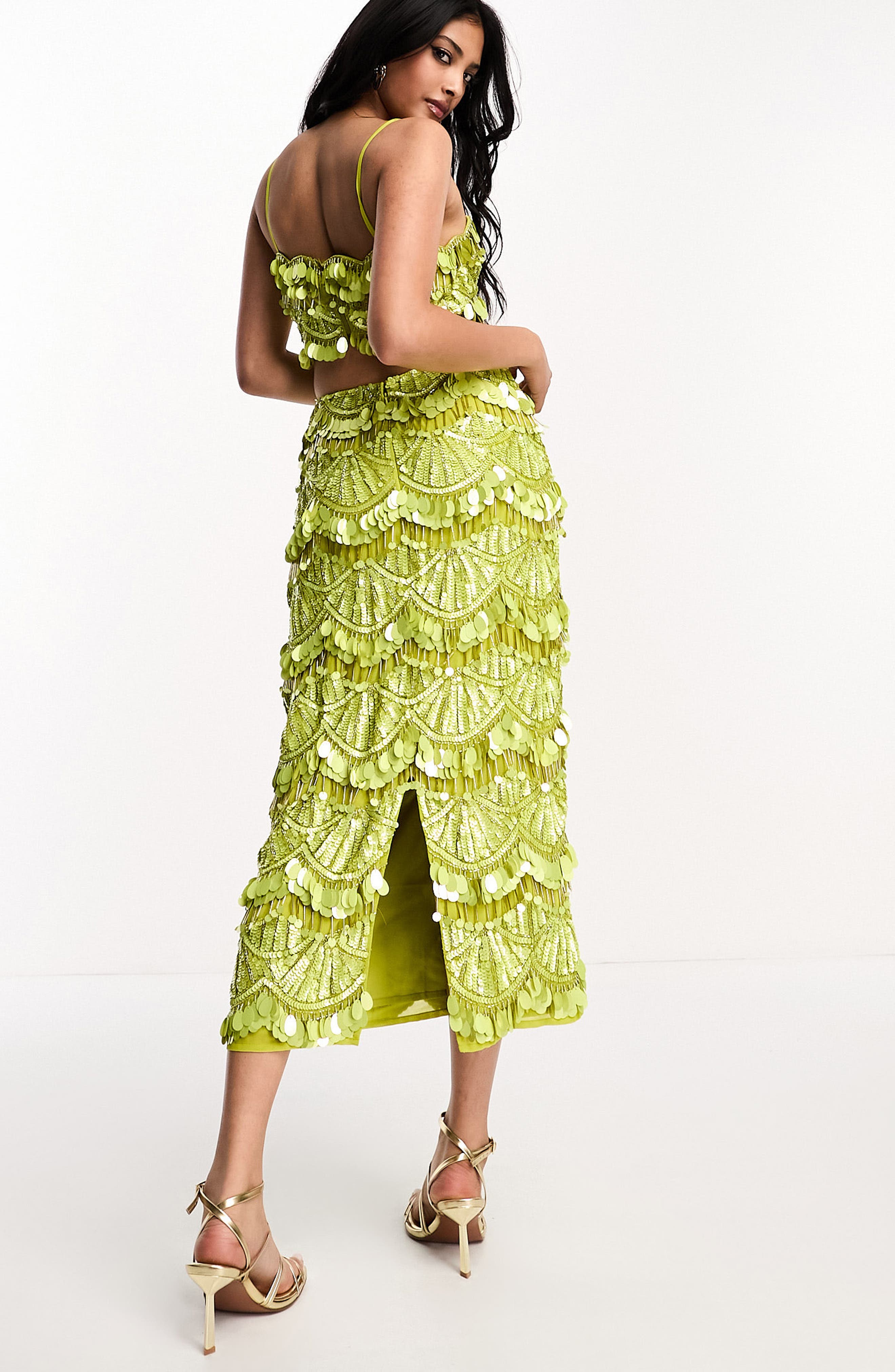 ASOS DESIGN Sequin Embellished Cutout Midi Cocktail Dress in Light