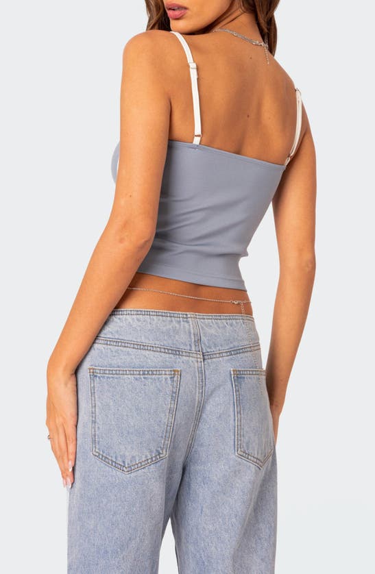 Edikted Yang Contrast Strap Crop Camisole In Blue-and-white