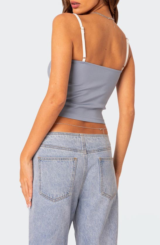 Shop Edikted Yang Contrast Strap Crop Camisole In Blue-and-white