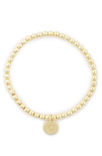 Meshmerise Initial Charm Ball Stretch Bracelet In Yellow-c