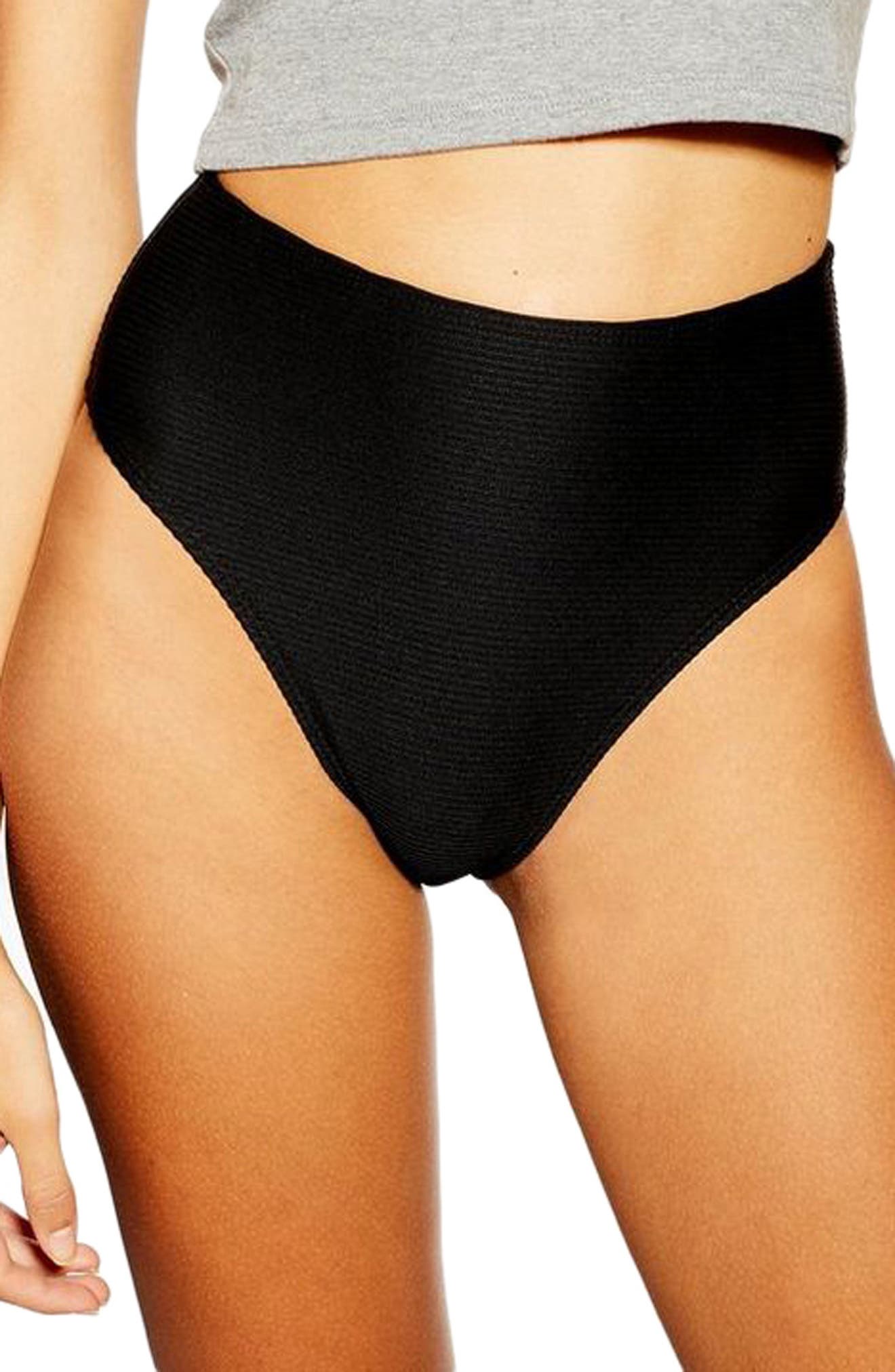 black ribbed high waisted bikini bottoms