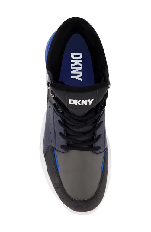 Shop Dkny Mixed Media High Top Sneaker In Grey/blue