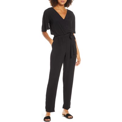 Fraiche By J Flutter Sleeve Jumpsuit, Black