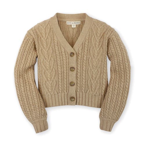 Hope & Henry Girls' Chunky Cable Cardigan, Kids In Camel Heather Heart Cable