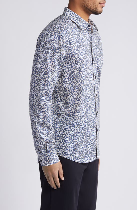 Shop Liberty London Feather Fields Lasenby Floral Cotton Button-up Shirt In Navy