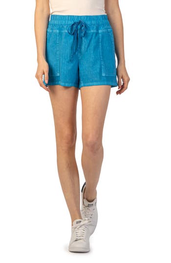 Kut From The Kloth Katana Drawstring Linen Blend Shorts In Azure