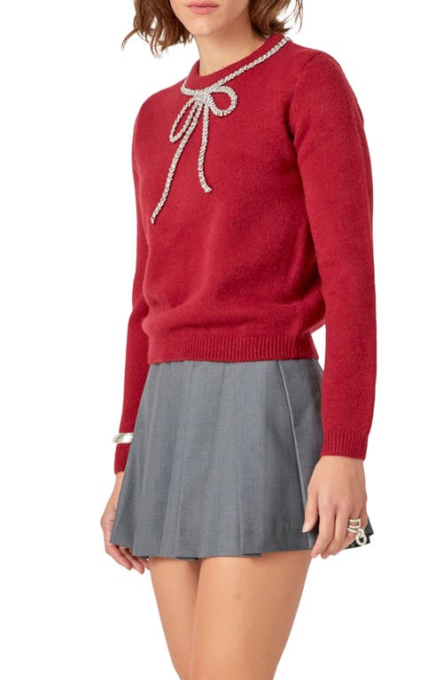 Shop English Factory Rhinestone Bow Sweater In Red