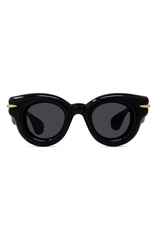 Loewe Inflated Pantos 46mm Round Sunglasses in Shiny Black /Smoke at Nordstrom
