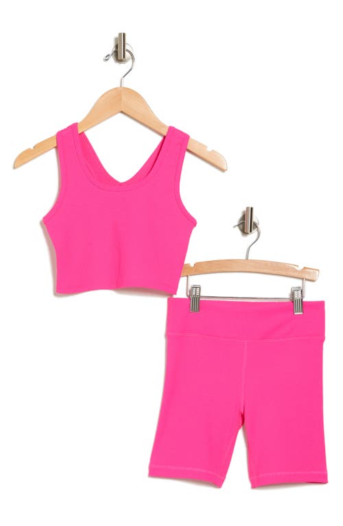 Shop Zella Girl Kids' Rib Crop Top & Bike Shorts Set In Pink Flash