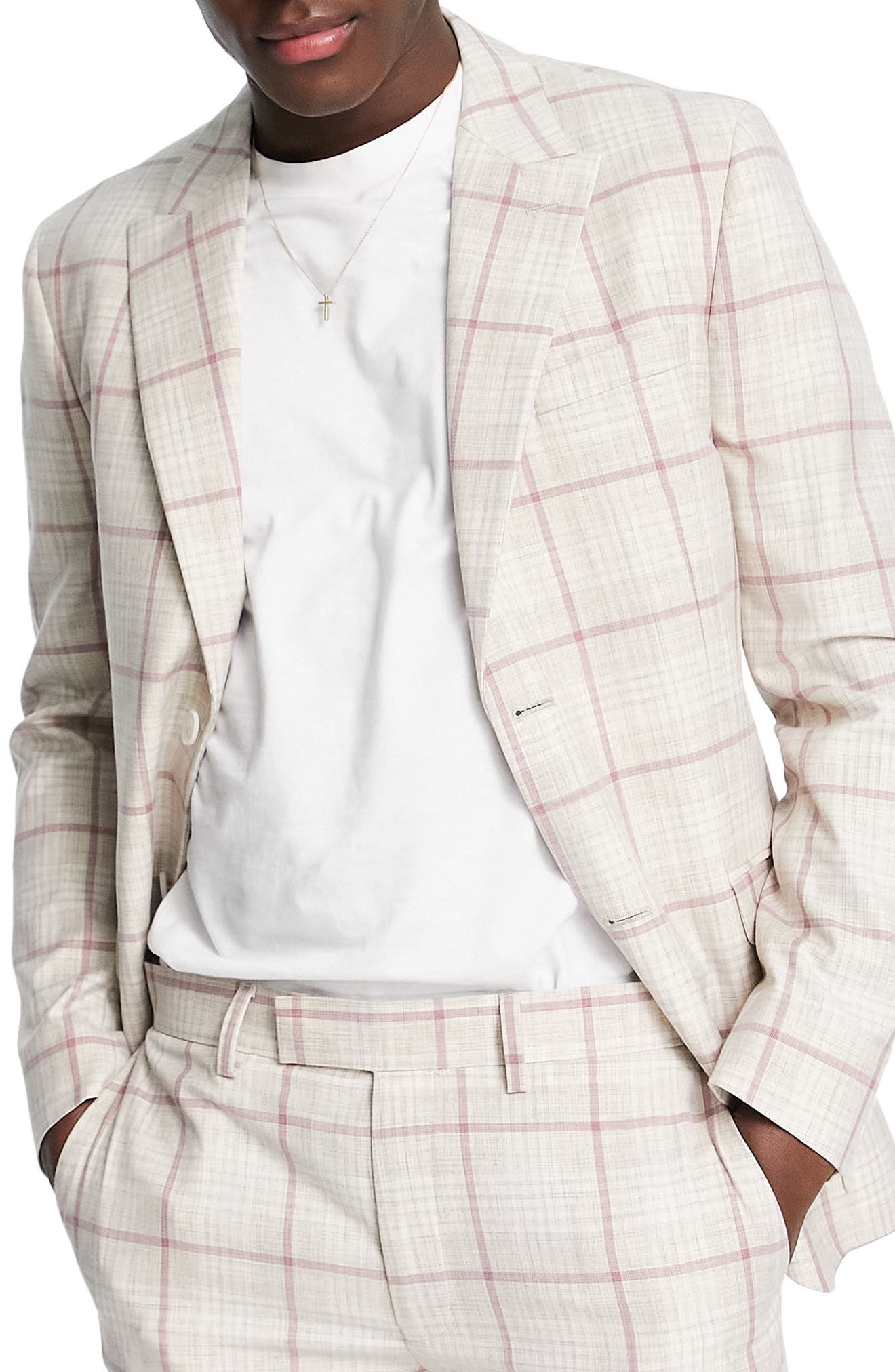 Masters Sports Jacket white-light pink check pattern athletic style Fashion Jackets Sports Jackets 