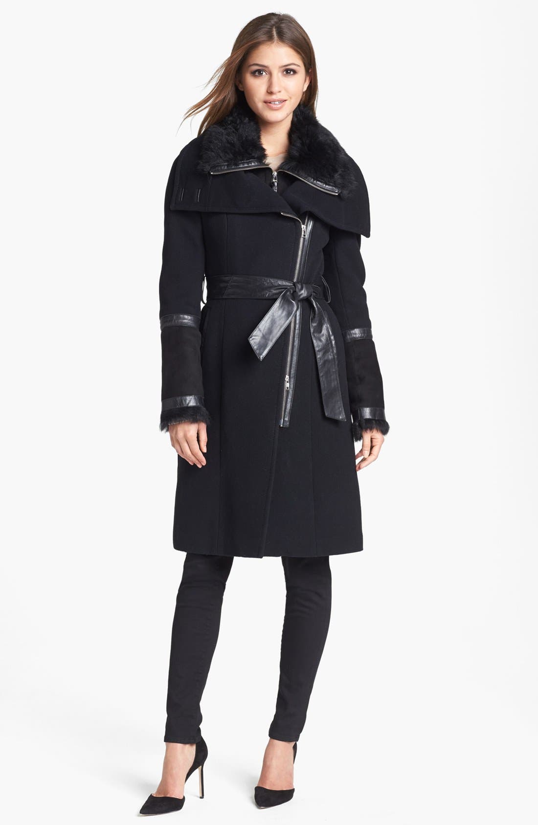 Mackage Genuine Shearling Trim Wool Blend Coat Nordstrom