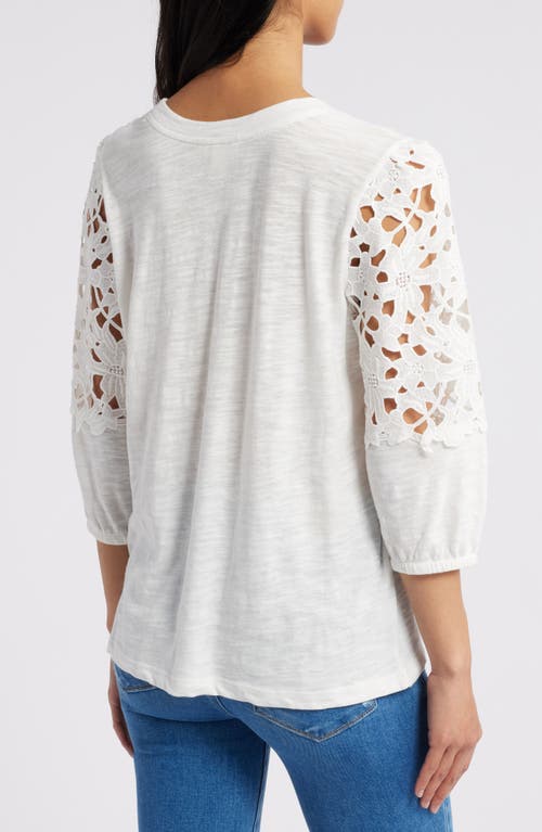 Shop Caslonr Caslon(r) Lace Sleeve Mixed Media Cotton Blend Top In Ivory Cloud