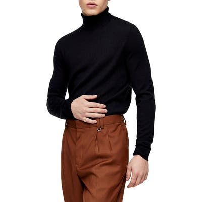 Topman Merino Wool Turtleneck Sweater, Black