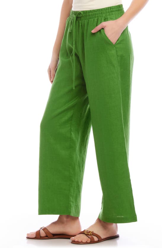 Shop Karen Kane Wide Leg Drawstring Linen Pants In Green